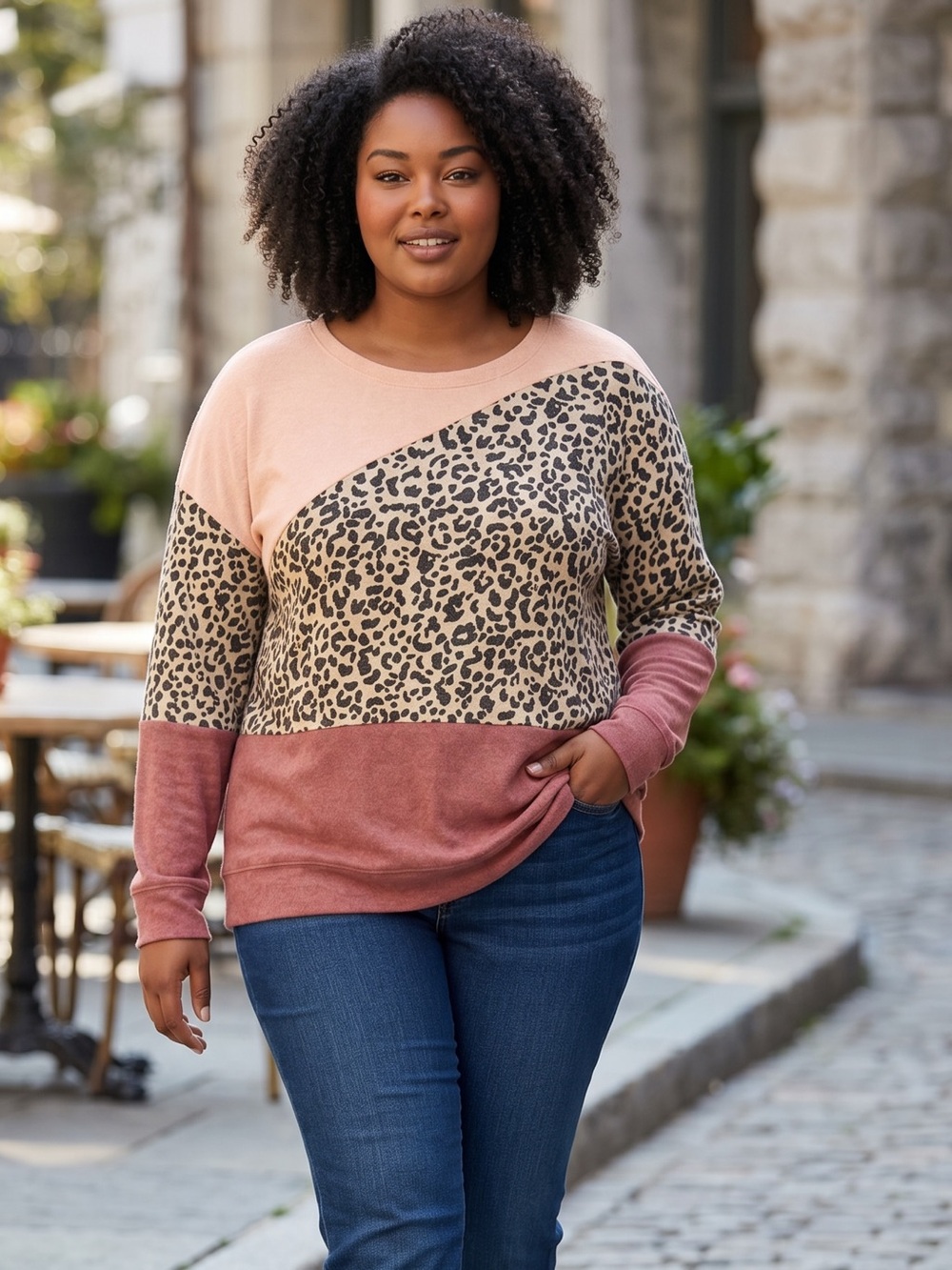 Colorblock Leopard Print Women's Top